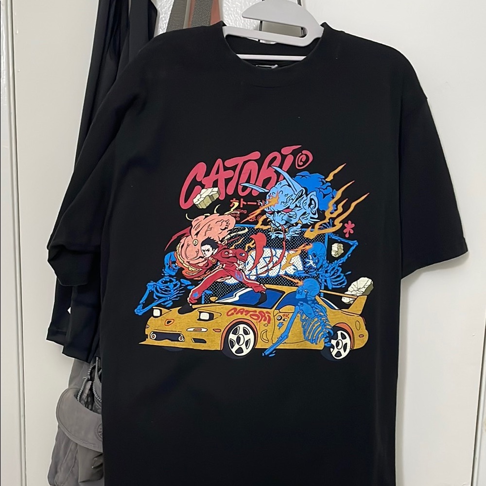 Black Graphic T-Shirt with Colorful Design